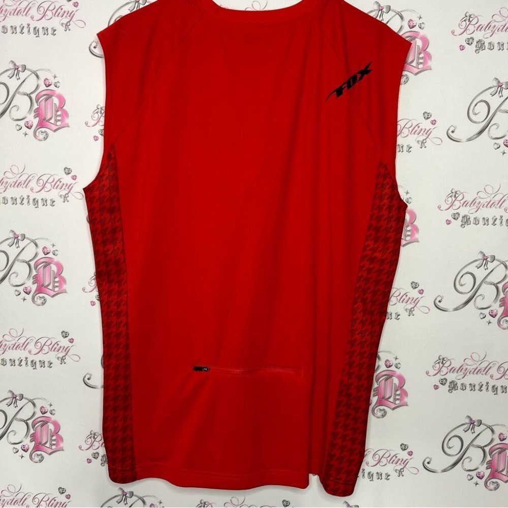 Fox Racing Jersey Tank Top Red Houndstooth Pattern Pocket On. Back Zip Up Top — image 2 of 8